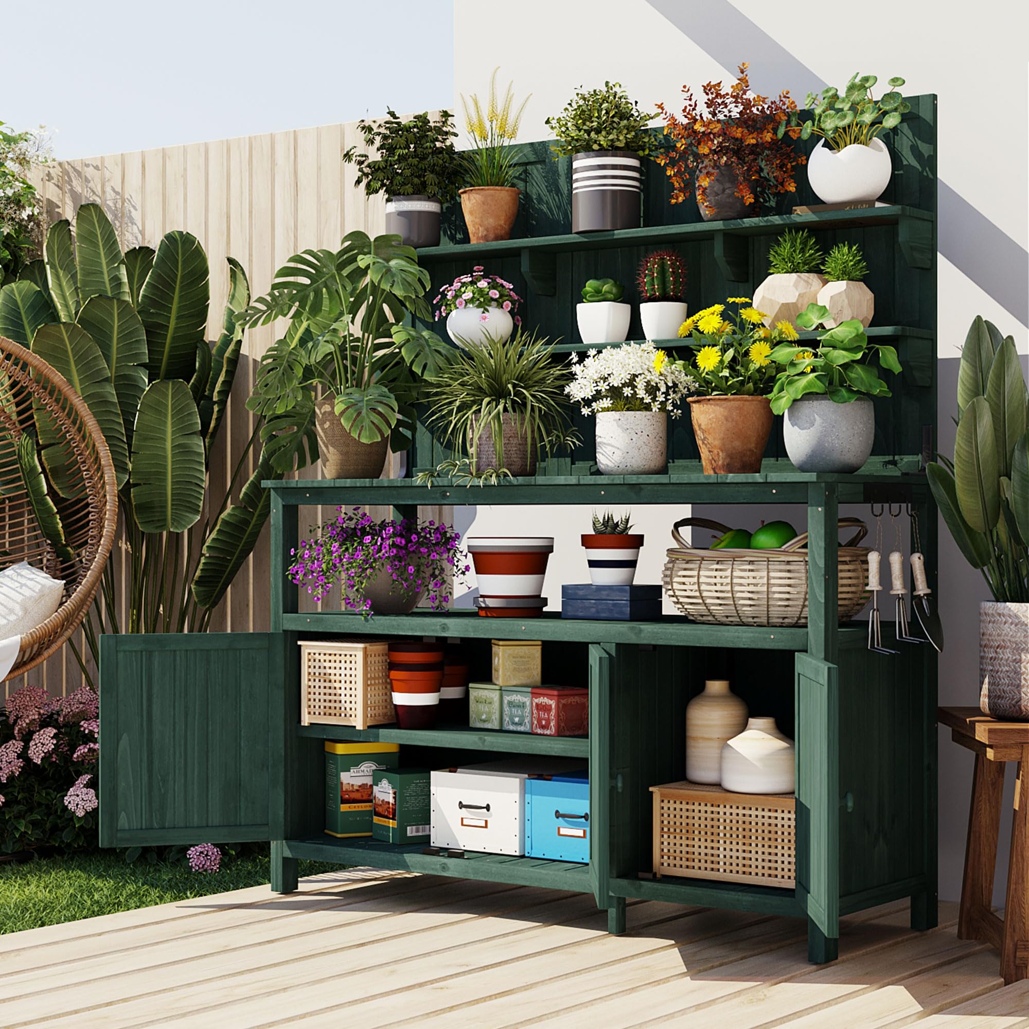 Amazon.com: Outdoor Potting Bench Table with Hutch, 50.2